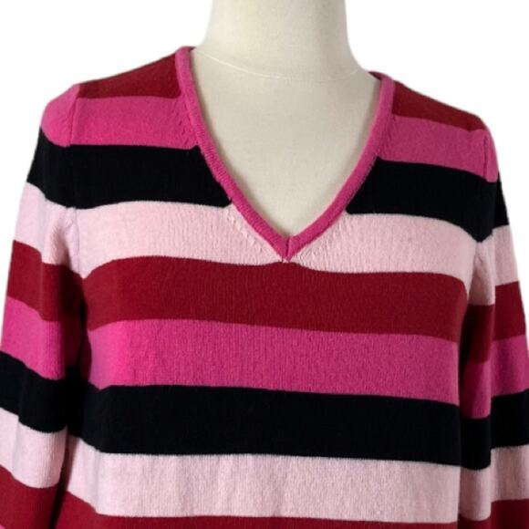 Lane Bryant Sweater V-neck Long Sleeves Pink Red Stripes Women’s Size 14/16 - Picture 5 of 11